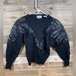 Photogenic Women’s (S) Angora Sweater Leather Beaded Design Soft Wool Knit Top